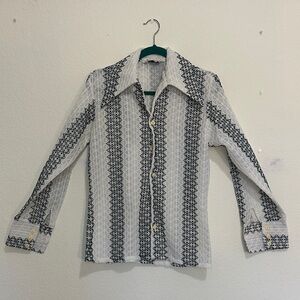 Vintage Dark green and White Patterned Lace Shirt